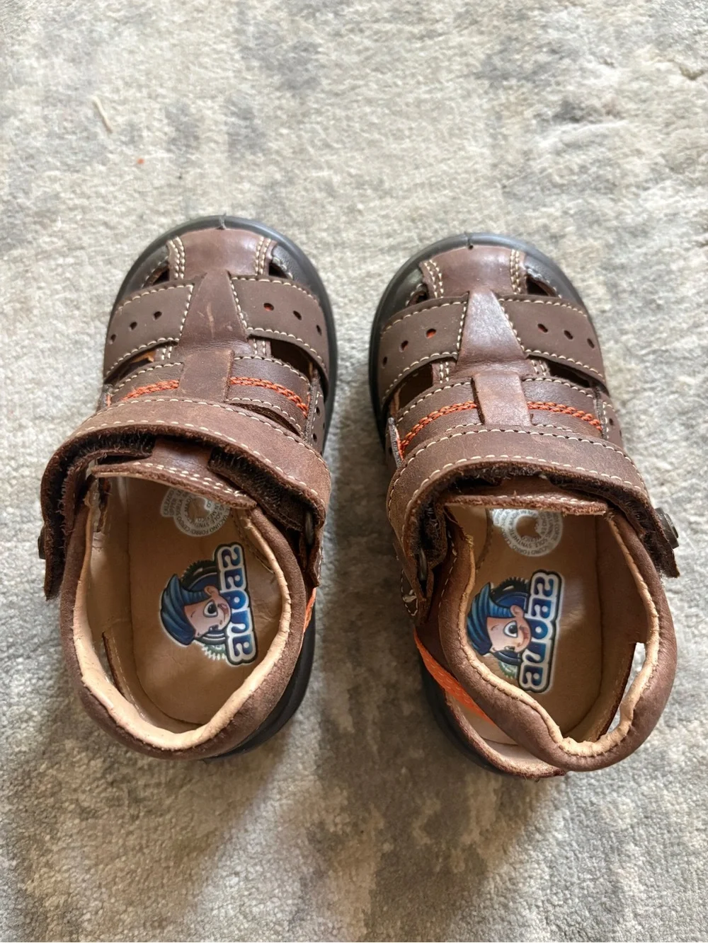 Brown Leather Fisherman Sandals with Orange Stitching